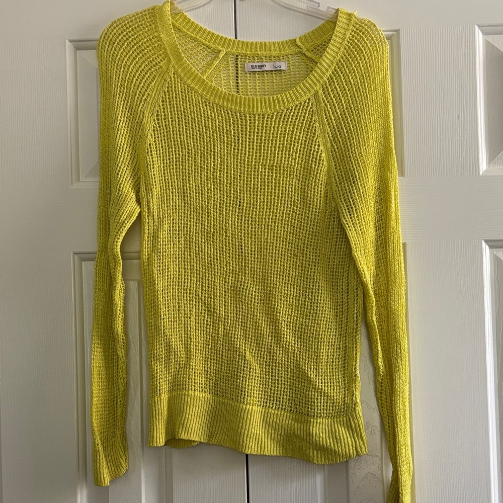 Old Navy Yellow Crew Neck Sweater Vibrant Ribbed Knit